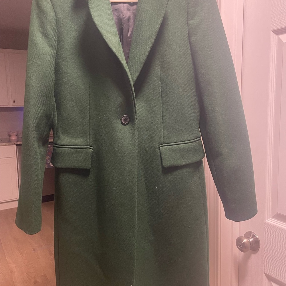 ZARA Forest Green Wool-Blend MANTECO Coat – Size Small – Premium Fabric